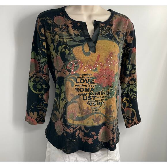 SUSAN LAWRENCE Vintage 90s Y2K Grunge Goth Witchy 3/4 Sleeve Top XL Black - Picture 8 of 11